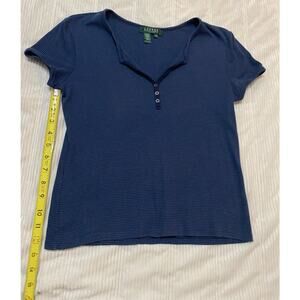 ralph lauren navy blue striped shirt petite medium